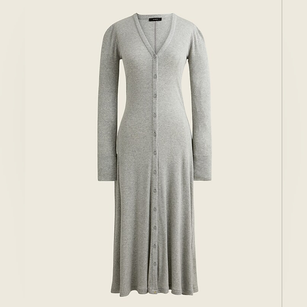 J. Crew Gray Ribbed Button Down Midi Dress, Size XL